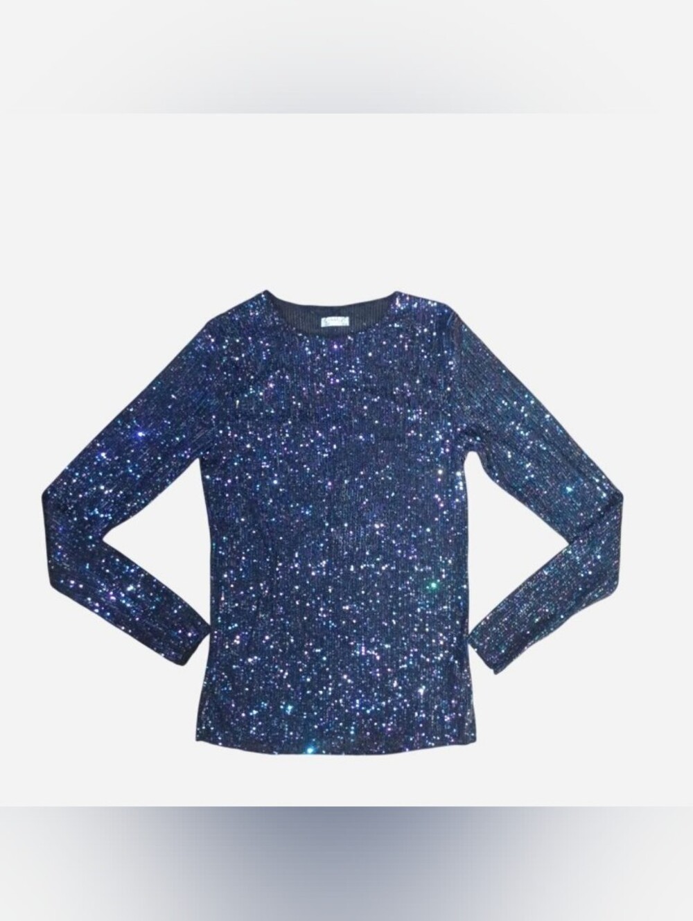Free People women's Sparkle Crewneck Long Sleeve Top - Navy